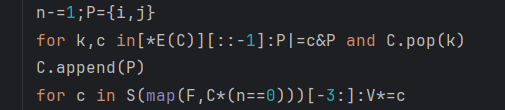 n-=1;P={i,j}\nfor k,c in[*E(C)][::-1]:P|=c&P and C.pop(k)\nC.append(P)\nfor c in S(map(F,C*(n==0)))[-3:]:V*=c