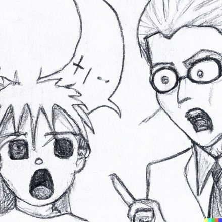 A man yelling at a child, pencil drawing.