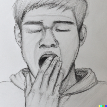 A person yawning, pencil drawing